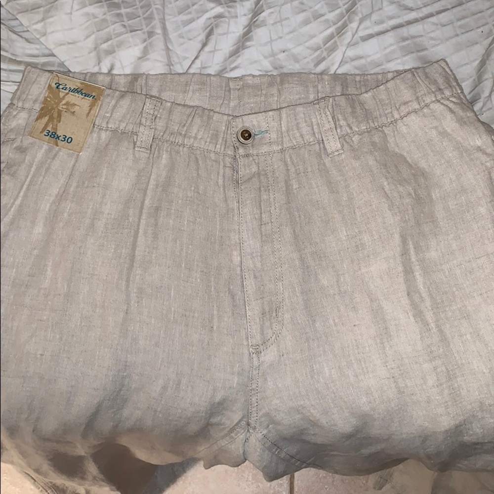 Caribbean Linen Pants Stretch 38 30 NWT Tan Beige